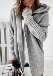 Women's Oversized Bat Sleeve Hooded Cardigan | Loose Knit Sweater