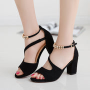 Women's Padded Buckle Thick Heel Sandals | Suede Chunky Summer Shoes