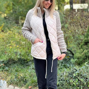 Women's Winter Stand Collar Cotton Jacket | Knitted Stitching Zipper Coat