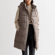 Women's Solid Color Hooded Vest Coat | Mid-Length Single-Breasted Top