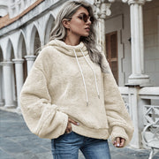 Women's Hooded Plush Loose Sweater | Solid Color Cozy Pullover