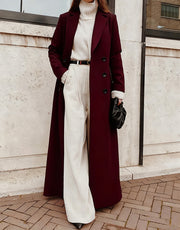 Women's Long Solid Color Woolen Coat | Casual Winter Outerwear