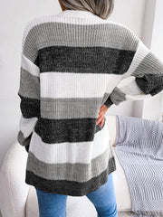 Women's Striped Lantern Sleeve Cardigan Coat – Casual
