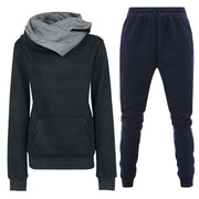 Women's Plush Hooded Sportswear Suit – Two-Piece Set with Pockets
