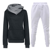 Women's Plush Hooded Sportswear Suit – Two-Piece Set with Pockets