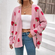 Women's Strawberry Jacquard Cardigan Sweater – Casual