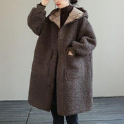 Women's Padded Hooded Coat | Lambswool Loose Plus Size Jacket