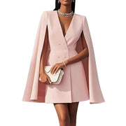 European And American  Cross-Border Autum Work Clothing Double-Breasted Shawl Cloak Pure Color Suit Dress Women's Clothing