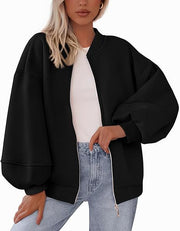 Women's Casual Warm Baseball Collar Jacket | Zip-Up Long Sleeve Outerwear