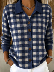 Cashmere Blend Cardigan | Women's Loose Plaid Lapel Sweater