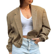 Women's Plaid Jacket | Loose Short Long Sleeve Coat