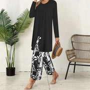 Women's 3-Piece Leaf Print Lounge Set | Cardigan, Tank Top & Wide-Leg Pants