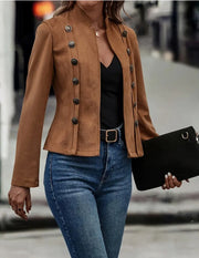 Women's Double-Breasted Suede Jacket | Long Sleeve Outerwear