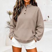Women's Casual Half-High Neck Button-Up Sweatshirt | Loose Knit Pullover