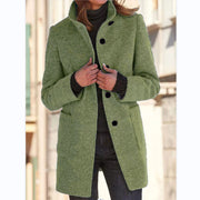 Women's Stand Collar Woolen Coat | Slim Fit Button Outwear with Pockets