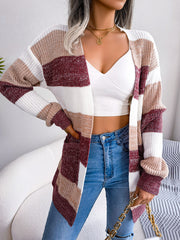Women's Striped Lantern Sleeve Cardigan Coat – Casual