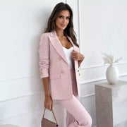 Women's Double-Breasted Tailored Blazer | Solid Color Suit Jacket