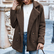 Women's Loose Lapel Fluffy Coat | Winter Button Outwear