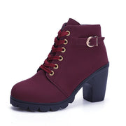 Women's Chunky Block Heel Ankle Boots | Buckle Detail Suede Boots