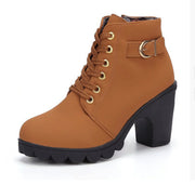 Women's Leopard Print Chunky Heel Ankle Boots | Suede Lace-Up Zip Boots