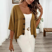 Women's V-Neck Single Breasted Knitted Cardigan – Casual Open-Front Coat