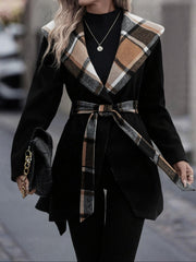 Women's Lace-Up Plaid Wool Trench Coat | Commuter Outerwear