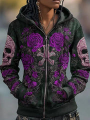 Women's Printed Hooded Zip-Up Cardigan | Casual Sweatshirt