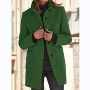 Women's Stand Collar Woolen Coat | Slim Fit Button Outwear with Pockets