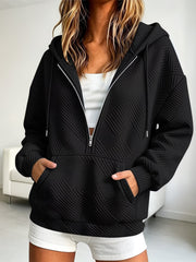 Women's Loose-Fit Zip-Up Hoodie | Cotton Drawstring Sweatshirt
