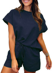 Women's Casual Suit – Plaid Waist-Cinching Top & Shorts Set