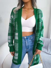 Women's Plaid Tie-Front Lantern Sleeve Cardigan Sweater – Casual