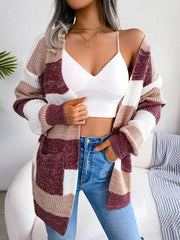 Women's Striped Lantern Sleeve Cardigan Coat – Casual
