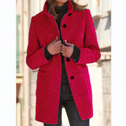 Women's Stand Collar Woolen Coat | Slim Fit Button Outwear with Pockets