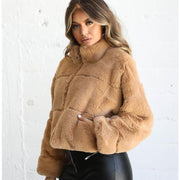 Women's Winter Zip-Up Thermal Jacket | Faux Fur Khaki Coat
