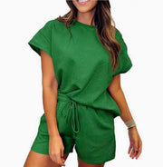 Women's Casual Suit – Plaid Waist-Cinching Top & Shorts Set