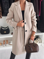 Women's Lapel Single-Breasted Wool Coat | Solid Color Winter Jacket