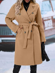 Women's Double-Breasted Trench Coat | Lapel Belted Long Winter Jacket