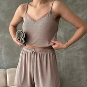 Women's Backless Striped Two-Piece Shorts Set
