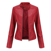 Women's Slim-Fit PU Leather Jacket | Stand Collar Urban Style