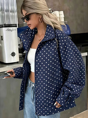 Women's Polka-Dot Relaxed-Fit Short Coat | Casual Zip-Up Outerwear