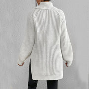 Women's Turtleneck Split Design Sweater | Long Sleeve Solid Color Pullover