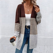 Women's Contrast Color Long Cardigan Sweater, Long Sleeve – Autumn/Winter Casual
