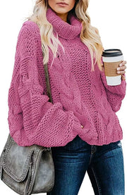 Women's Loose-Fitting Turtleneck Sweater | Long Sleeve Crochet Pullover