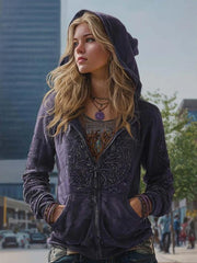 Women's Printed Hooded Zip-Up Cardigan | Casual Sweatshirt