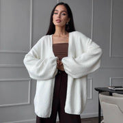 Women's Solid Color Mid-Length Knit Cardigan Top – Casual