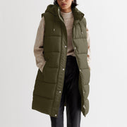 Women's Solid Color Hooded Vest Coat | Mid-Length Single-Breasted Top
