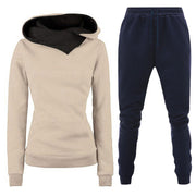 Women's Plush Hooded Sportswear Suit – Two-Piece Set with Pockets