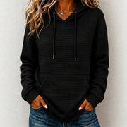 Women's Loose-Fit Drawstring Hoodie | Waffle Knit Casual Pullover