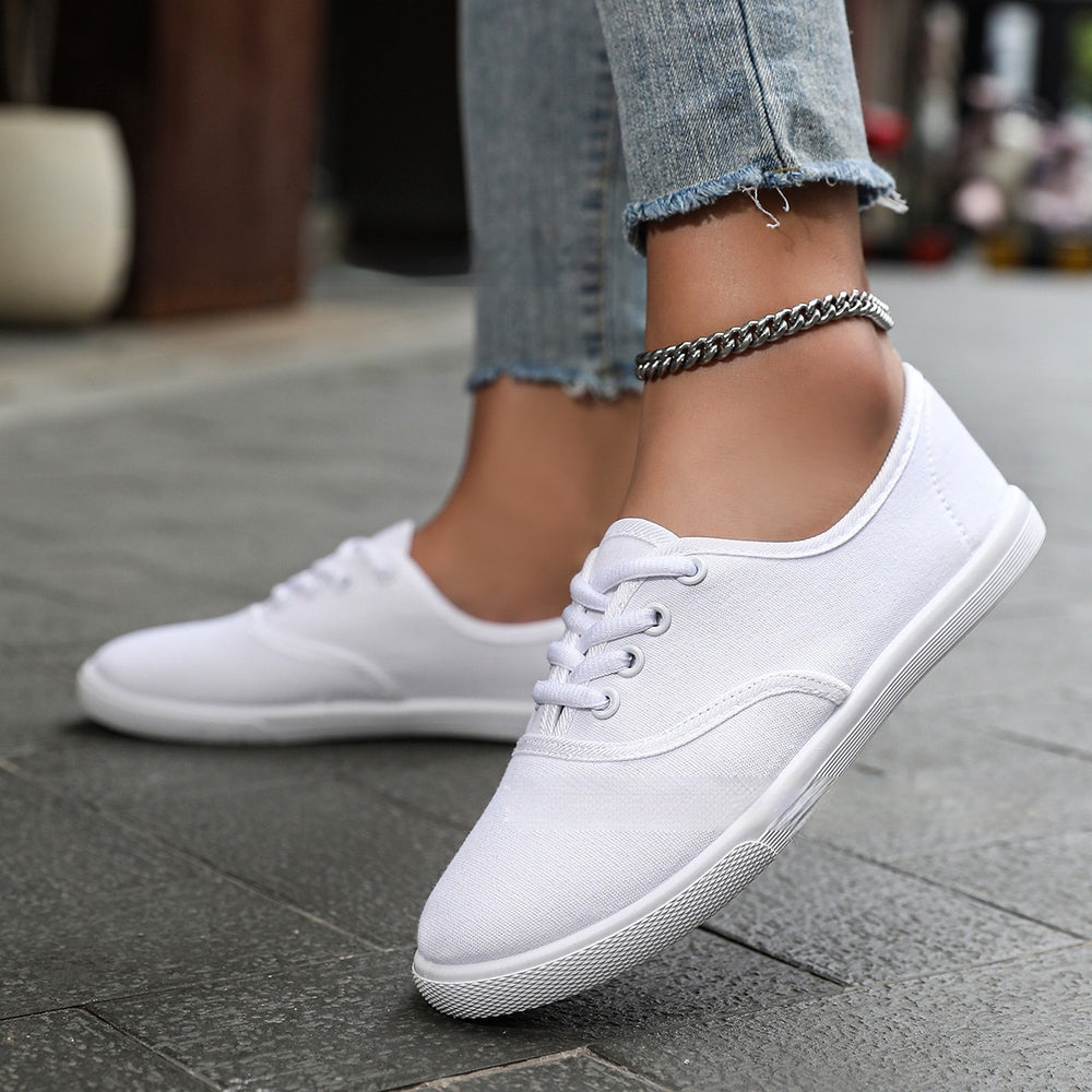 Women's Classic White Canvas Training Shoes | Flat Casual Sneakers