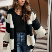 Women's Loose V-Neck Knit Cardigan, Striped – Casual